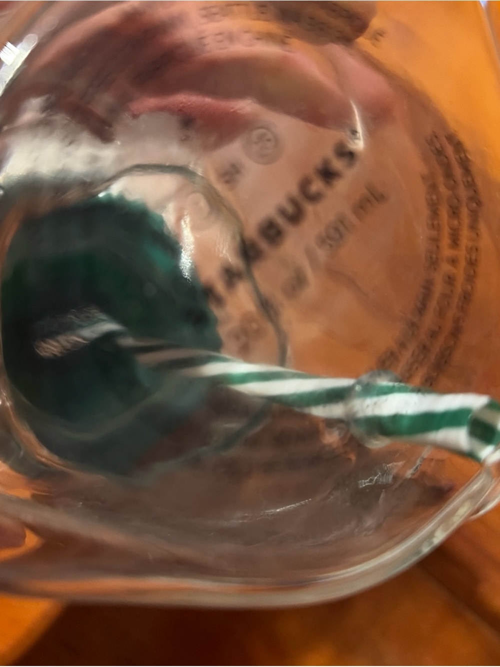 Starbucks Clear Bear-Shaped Glass Tumbler with Green Hat and Striped Straw - Picture 3 of 3